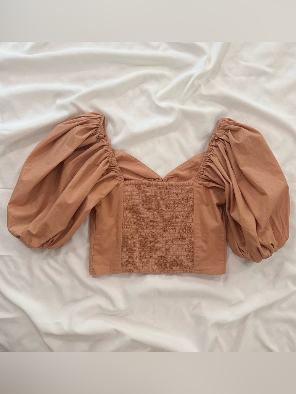 NWT Abercrombie & Fitch Puff Sleeve Poplin O’Ring Crop Top, orange, Size Small - Picture 6 of 12